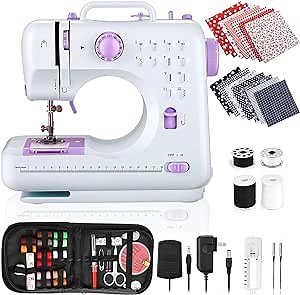 Sewing Machine Electric Mini Portable for Beginners, 2 Speeds Double Thread with Foot Pedal, 12 Built-in Stitches with Reverse Sewing, DIY Sewing Accessories (Light Purple)