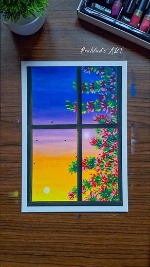 🌅 Stunning Window Sunset Painting | Oil Pastel Art