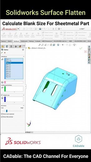 Solidworks Surface Flatten | Calculate blank Size For Sheetmetal Part #cadcamsolidworks