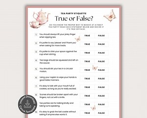 Tea Party Etiquette Game Editable Canva Template, Kids Tea Party Quiz, Tea Party Bridal Shower Activities, Birthday Game, Sunday School Game - Etsy