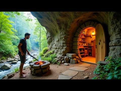 SOLO Bushcraft – Dig & Build Warm Underground Shelter | Fish Trap Catch and Cook (Full Build)