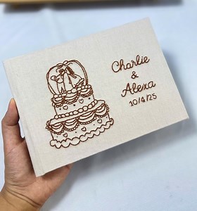 Custom Hand Embroidered Guest Book, Photo Album, Wedding Cake Design, Linen Wedding Guest Book, Memory Book, Handmade Fabric Notebook - Etsy