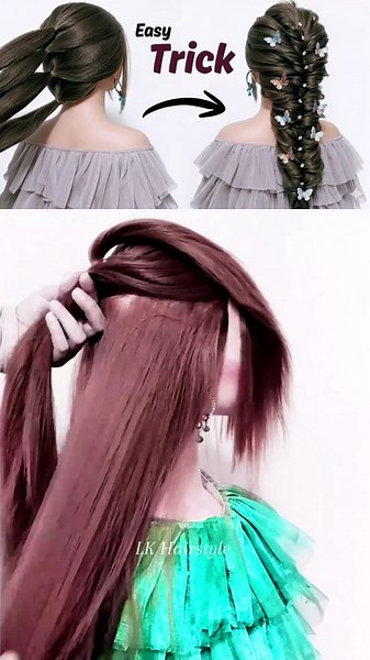 Easy braid ponytail hairstyle 🎀