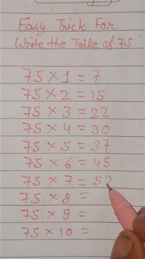 Best And Easy Trick For Write the Table Of 75