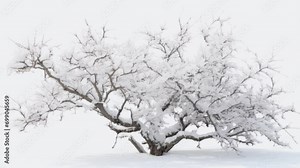 Snow covered branches of a tree. winter spring snow png like style - Created using AI Generative Technology