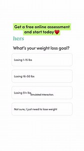 Introducing a new way to meet your weight loss goals 🎉 GLP-1 injections from Weight Loss by Hers are the latest addition to a range of treatment options tailored to your needs. Curb cravings and start to lose weight alongside support from licensed medical providers, personalized nutrition principles, activity tracking, and education to help promote long-lasting change. Why Hers? ✅ One weekly shot of compounded semaglutide ✅ GLP-1 injection treatment plans with no hidden fees ✅ 24/7 provider sup