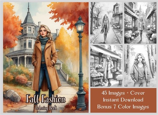 Fashion Coloring Pages: 45 Stylish Autumn Wear & Beautiful Women Coloring Pages, Grayscale Printable Adult Coloring Pages (printable PDF) - Etsy Canada