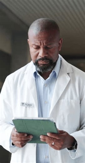 clip-4001886171-black-man-doctor-walking-tablet-hospital-research