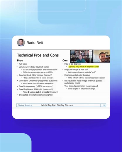New episode of Display Skeptics! Karl Guttag and Radu Reit break down the Meta Ray-Ban Displays, covering optics, LCOS fundamentals, and what makes this display tech truly groundbreaking. 🎥 Watch the full deep dive here: https://youtube.pulse.ly/eye6xx0uq6 #DisplayWeek2026 #AR #DisplayTechnology | Society for Information Display