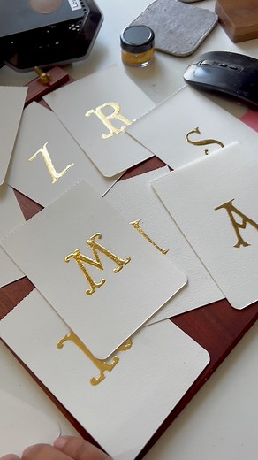 Here is Part 1 of the gilded initials prepared for my workshop participants! I thought about giving name cards, but then I had the idea to create initials for each participant to serve as a keepsake!! Stay tuned for part 2!! . . . Used Install for raising 23.78k patent gold leaf by @oriandcalli . . . . . #gilding #gilded #calligraphylettering #calligraphy #goldleaf #illumination | Avinash Kharat