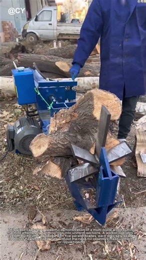 "5-Blade Wood Cutter in Action!🔥↓ Watch How This Machine Splits Logs Like Butter"