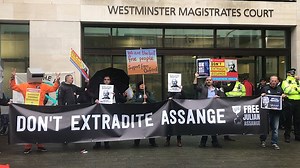 Julian Assange supporters gather outside court