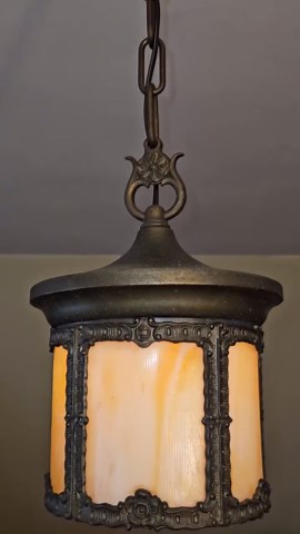 Antique Hanging Pendant Light Fixture With Curved Lined Slag Glass Panels - Etsy