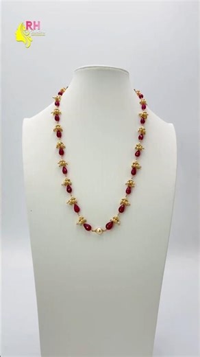 Ruby Drops Necklace with Pearls Butta Concept | Handmade Necklace | Elegant Customized Jewellery