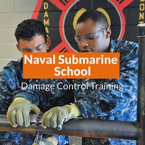 Learning to fix leaks at the Naval Submarine School’s Damage Control Trainer. | All Hands Magazine