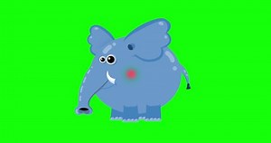 Cartoon blue elephant animation yawning greenbox. Animated character isolated chromakey. Good for any material for kids, adverts, etc...