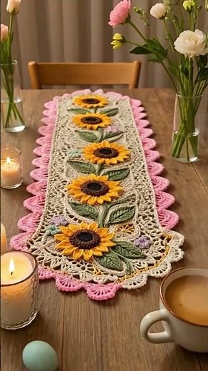 Sunflower Crochet Table Runner | Easter DIY Pattern PDF|SmilesAcross