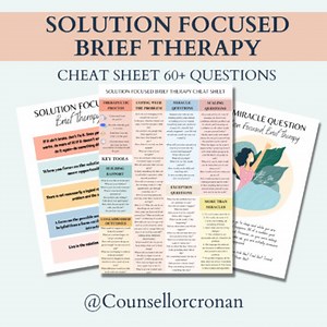 Solution focused brief therapy cheat sheet, SFBT, miracle question, coping skill