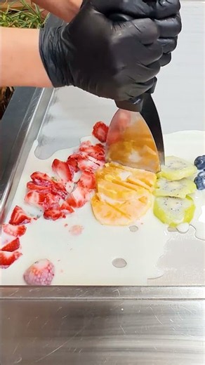 Making Street Ice Cream from Tropical Fruits 🍍🥭 #shorts #streeticecream #satisfying