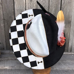 Handcrafted Faux Suede Fedora, Custom Checkerboard Design, Chess Knight & Pawns, Black/ White, Wide Brimmed Fedora, Wearable Pyrography Art - Etsy