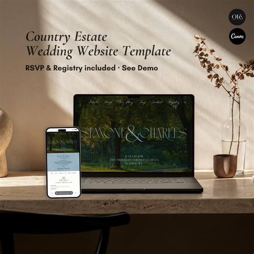Wedding Website Canva Template, Editable Countryside Wedding Website, Elegant Custom Wedding Web, Digital Wedding Website, Digital Download - Etsy