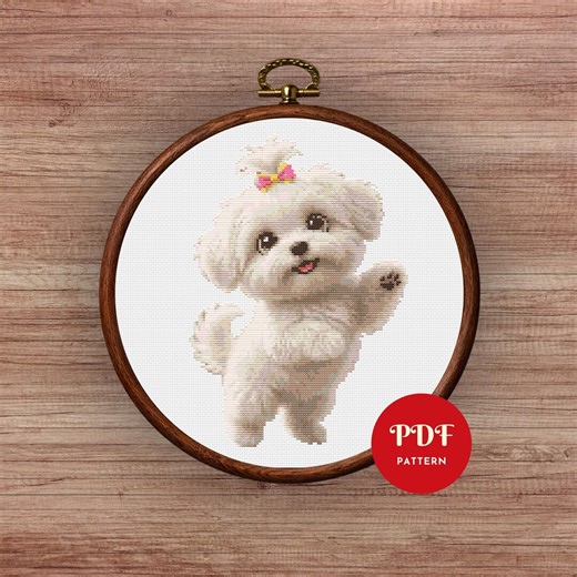 Maltese Puppy Cross Stitch Pattern, Dog Embroidery Design, Easy Needlepoint Chart (PDF Pattern) - Etsy UK