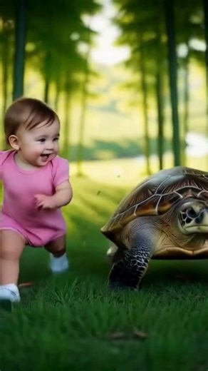 Baby vs Turtle Race 😂🐢 | Funniest Running Competition Shorts #BabyVsTurtle