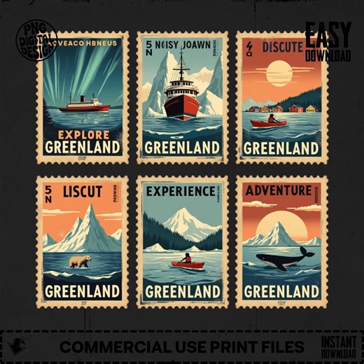 Greenland Digital Stamp Collection, Vintage Travel Art Prints, Explore Greenland, Adventure Awaits, Printable Wall Art, Instant Download - Etsy UK