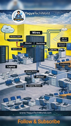 🌐 Complete Office Network Setup #ComputerNetwork #LAN #Router #Switch #Server #ITInfrastructure
