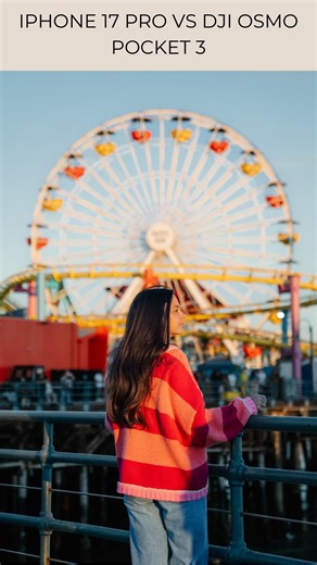 I took the @dji Osmo Pocket 3 to Santa Monica pier to compare it to the iPhone 17 Pro, and I was so impressed by the results! 🤯 I’ve been using the Osmo Pocket since it first launched years ago! My husband actually surprised me with the very first Osmo Pocket for Christmas back in 2018 – so I was beyond excited to get my hands on the Osmo Pocket 3 and test it out. Here are all the things I love about this camera: ✨Small and lightweight, perfect for travel ✨Discreet camera for vlogging if you’re