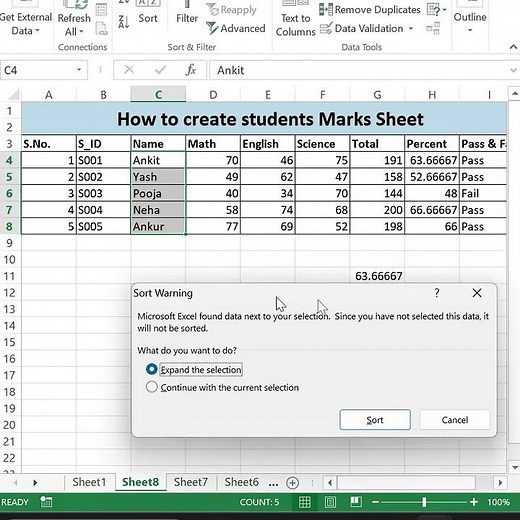#Sorting in Excel Using Shortcut Keys