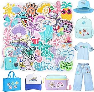Summer Iron on Patches for Trucker Hats: Funcolor 36pcs Cute Sea Beach Embroideried Patches Aesthetic Sew on for DIY Fabric - Kawaii Repair Patch for Clothing Jackets Jeans Shoes Backpacks Decor