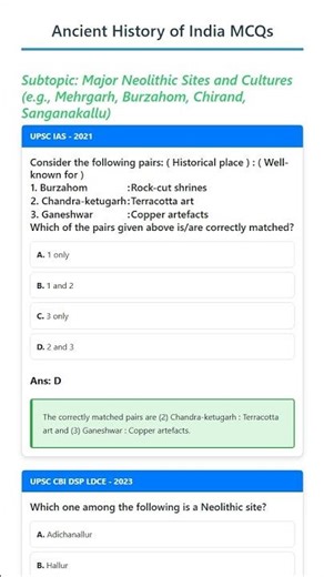 Major Neolithic Sites and Cultures e.g., Mehrgarh, Burzahom, Chirand, Sanganakallu