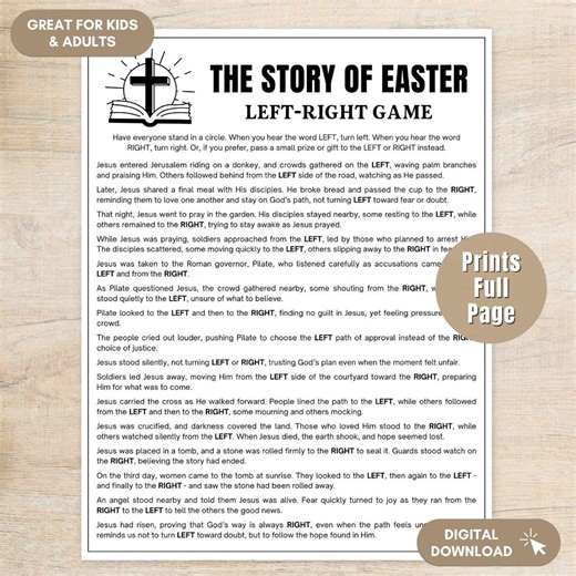 The Story of Easter Left Right Game, Christian Pass the Gift Activity, Church Youth Group Game, Faith Based Printable - Etsy