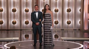 Minnie Driver and Orlando Bloom take the stage to present the award for Best Non-English Language Motion Picture! Six stories from six different countries, spanning four continents. 🌎 #GoldenGlobes | Golden Globes