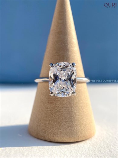 3 Ct Cushion Cut CVD Diamond Ring Hidden Halo Elegant Solitaire Engagement Anniversary Ring - Etsy