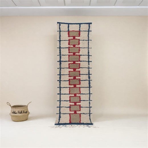 Colorblock Art Moroccan Wool Berber Runner Rug Red Green Living Room - Etsy