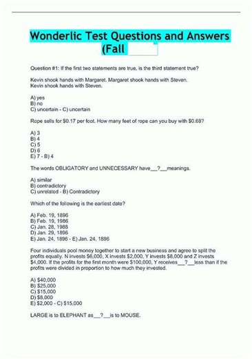 Latest Wonderlic Sample Test 28 Questions And Answers1475 video