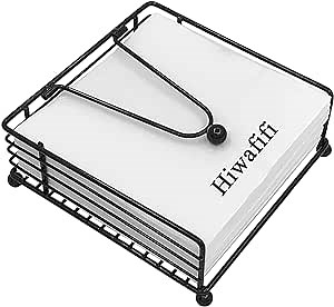 hiwafifi Napkin Holder for Table, Flat Napkin Dispenser with Weighted Arm, Square Cocktail Paper Holder of Elegant Rustic Iron for Kitchen Dining Room Decor Restaurant Farmhouse Hotel Party, Black