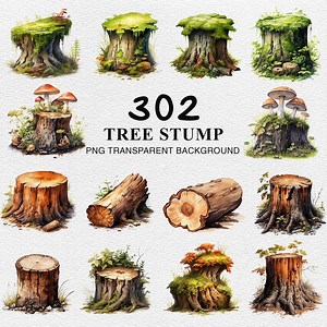 Tree Stump Watercolor Clipart Bundle: Mossy Tree Trunk PNG (digital Download) - Etsy