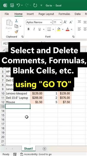Jump, Select & Clean Data with Excel Go To and Go To Special #excel #excelwithbrainbell