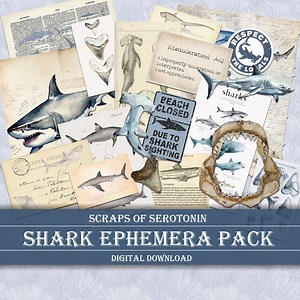 Junk Journal Ephemera, Shark, Collage, Scrapbooking Digital Download, Printable, Embellishments, Sharks Decoupage, Journaling, Ocean, Sea - Etsy