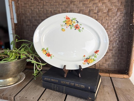 Vintage Homer Laughlin Poppy and Rose Oval Platter - 1930s 1940s Floral China - Orange Poppies Yellow Roses Black Leaves - Etsy