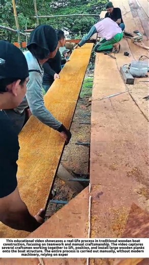 Traditional Teamwork in Wooden Boat Building | Manual Installation of Large Wooden Planks.