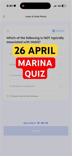 Marina Protocol Quiz Answer 26 April | Marina Protocol Today Answer | Marina Protocol Daily Quiz
