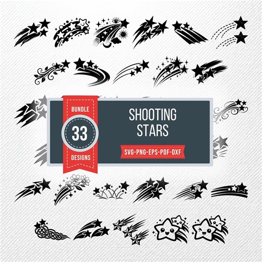 Shooting Stars SVG Bundle | 33 Vector Clipart | PNG EPS Dxf Pdf | Illustration Files - Etsy
