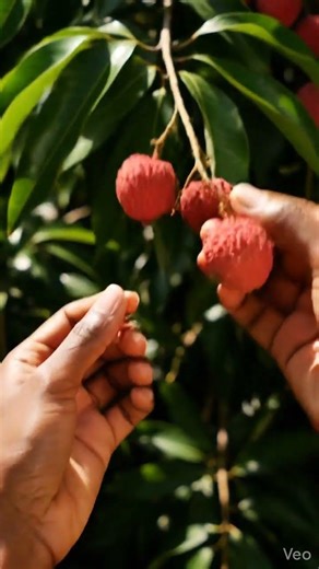 picking and peeling lychee fruit from the tree