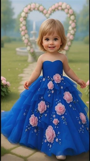 Confident Mini-Model Kids Runway | Royal Blue Floral Princess Dress 💙✨#shorts