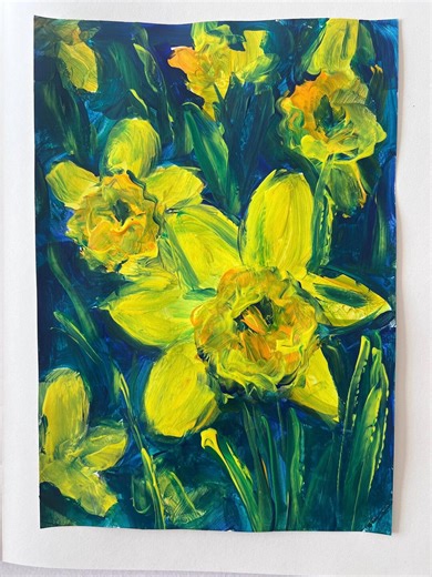 Original Acrylic Daffodil Painting – Yellow Spring Flowers Art (21 × 30 Cm) - Etsy