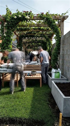 🏡 Antes y después de una pérgola con trepadoras y césped